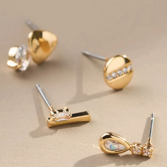 Anthropologie Glitz Post Earrings in 14k Gold, Set of 4 - Picture 2 of 4